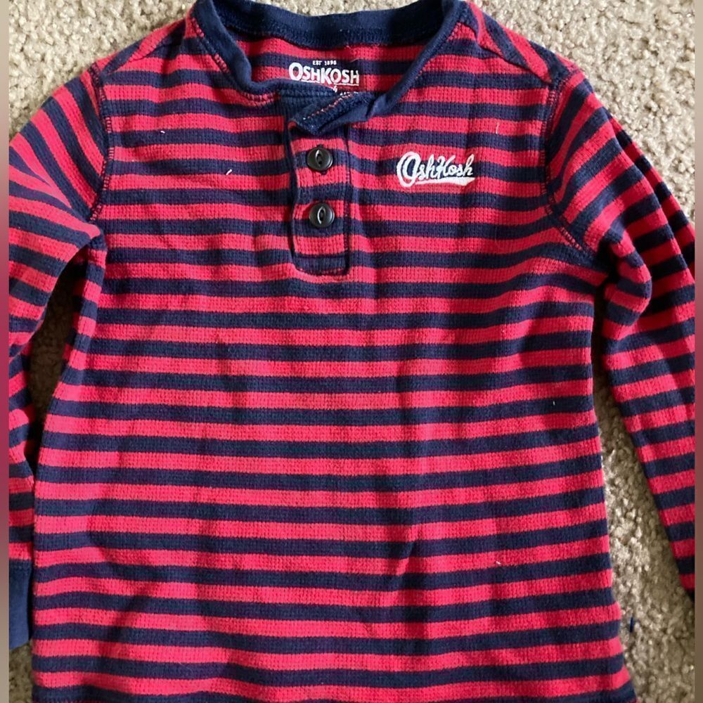 Toddler Boys Blue and Red Striped OshKosh Henley Style Thermal Shirt Tshirt